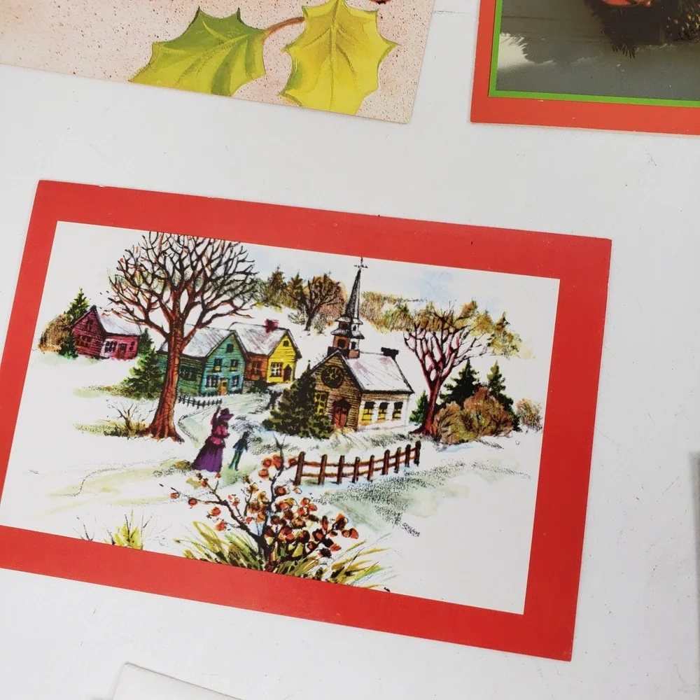 39 Vintage Assorted Christmas Greeting Cards Lot Unused Santa Reindeer Foil Art